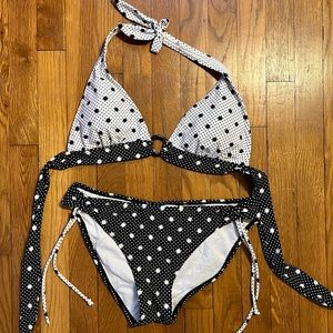 Polkadot Black & White Halter Tie Bikni